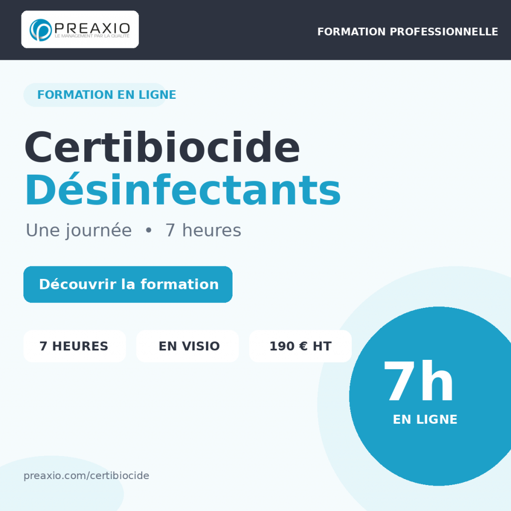 Formation Certibiocide Désinfectants en ligne en 7 heures avec Preaxio